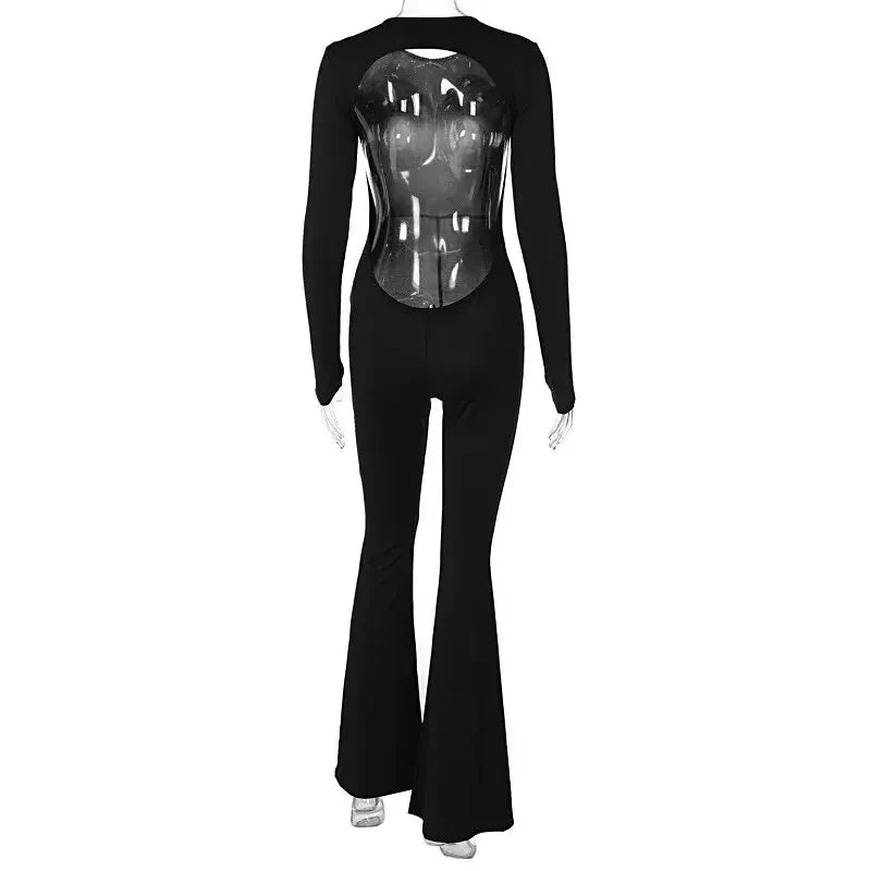Women's Sexy Backless Jumpsuits Solid Autumn New Long Sleeve Bodycon Black Rompers Fashion Streetwear Casual Slim Female Overall