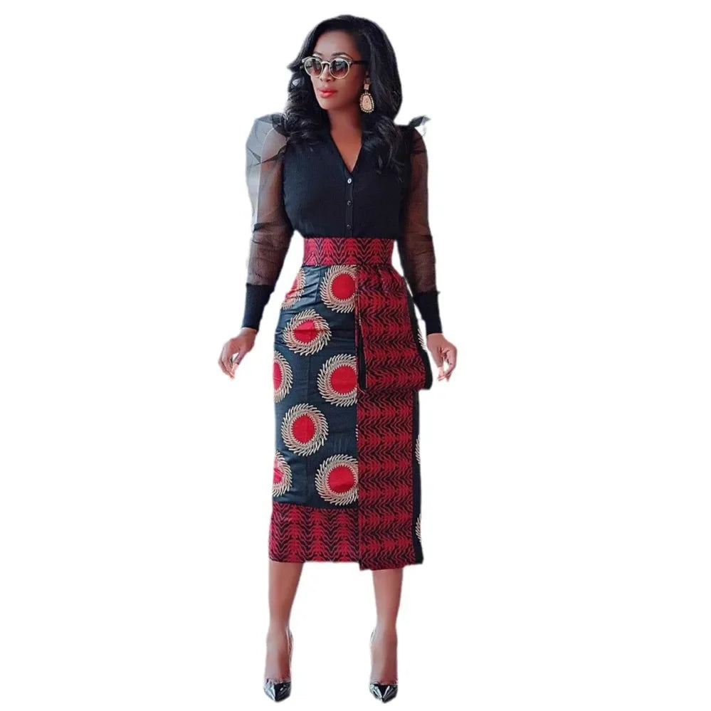 CM.YAYA Women Skirts Print High Waist Stretchy Bodycon Midi Skirt Ladies Vintage Fashion Streetwear 2024 Autumn Winter Elastic