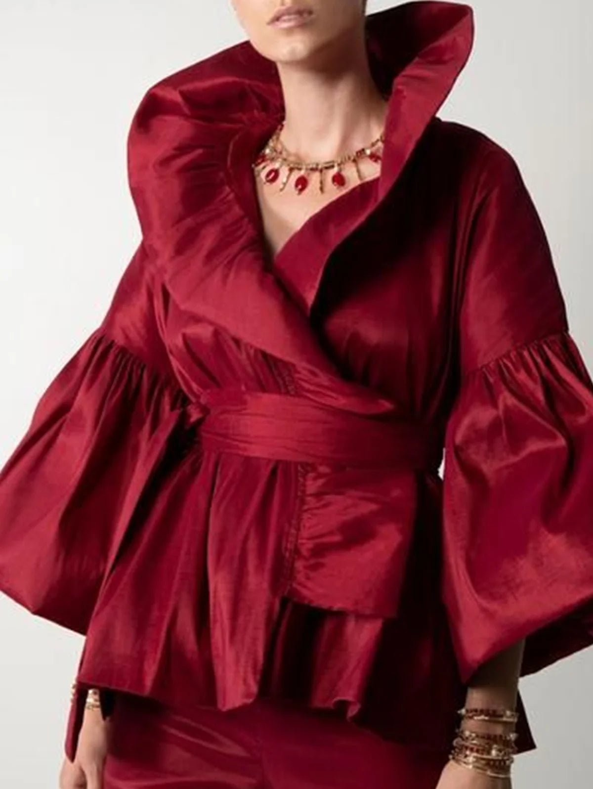 Elegant Turn Down Collar Women Blouse Puff Long Sleeve Ruffles Lady Blouse Shirt Women Tops Blouses Shirts Blusas Para Mujer