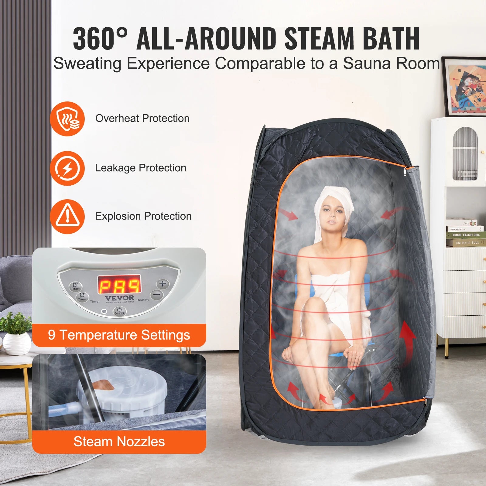 VEVOR Compact Portable Steam Sauna Tent 1200 Watt Home Therapeutic for Detox Relaxation Time Remote Control Personal for Home