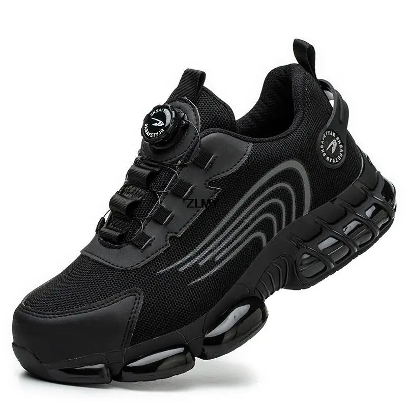 KIMLUD, Rotary Button Safety Shoes Men Steel Toe Sneakers Puncture Proof Work Safety Boots Air Cushion Sport Work Shoes Anti-smash Boots, 262-black / 45, KIMLUD APPAREL - Womens Clothes