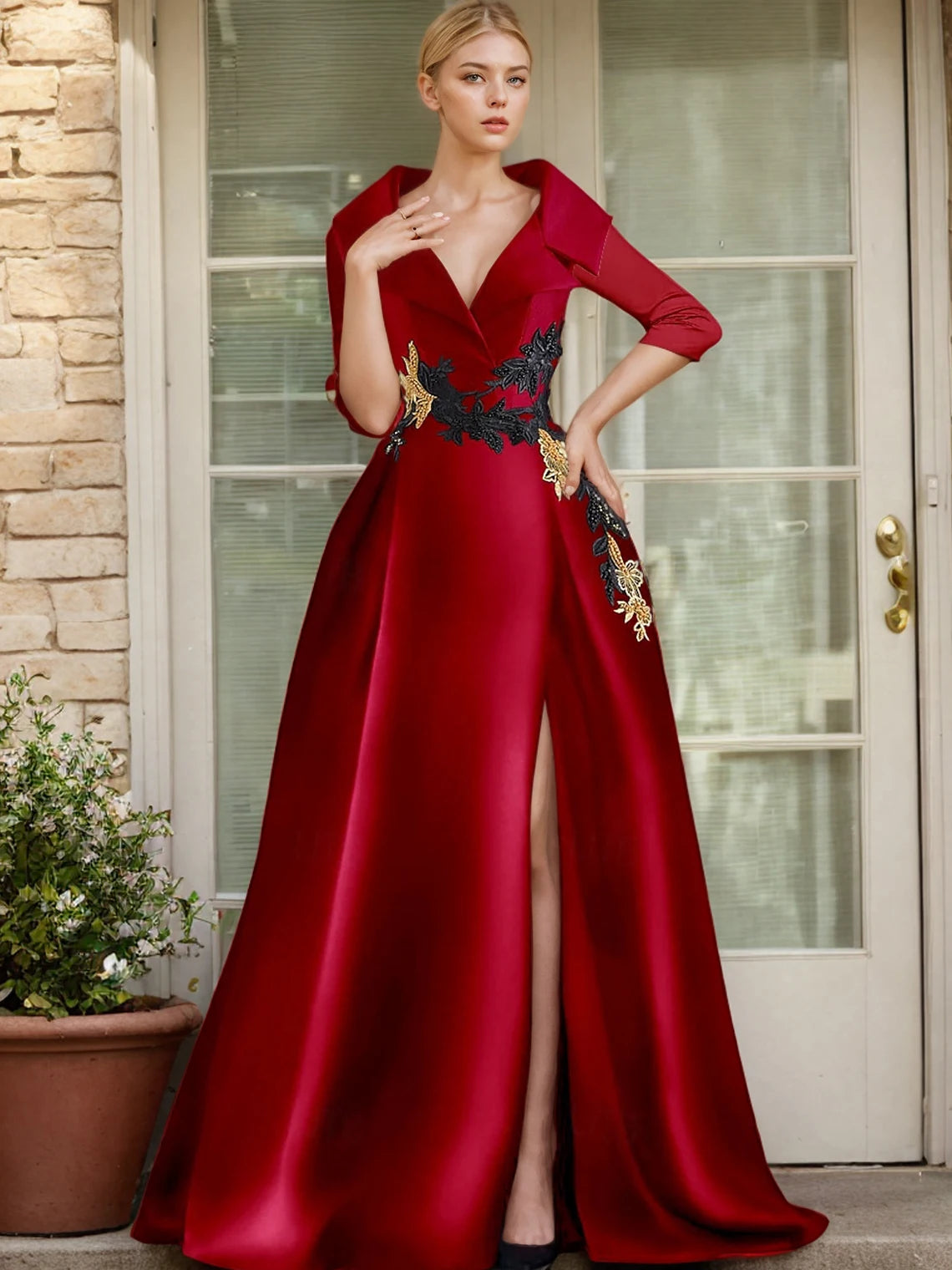 KIMLUD, A-Line Evening Gown Elegant Dress Formal Floor Length Shirt Collar Pocket with Appliques dress to impress 2025 free customized, Red / Custom size / Floor Length|CHINA, KIMLUD APPAREL - Womens Clothes