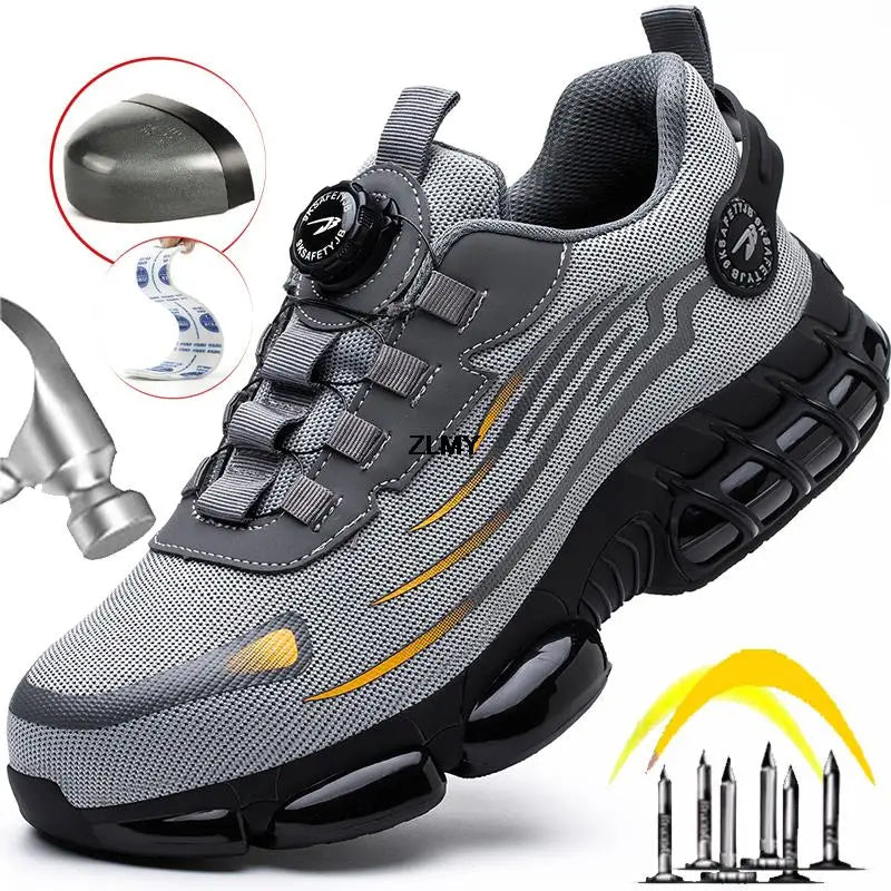 KIMLUD, Rotary Button Safety Shoes Men Steel Toe Sneakers Puncture Proof Work Safety Boots Air Cushion Sport Work Shoes Anti-smash Boots, KIMLUD Womens Clothes