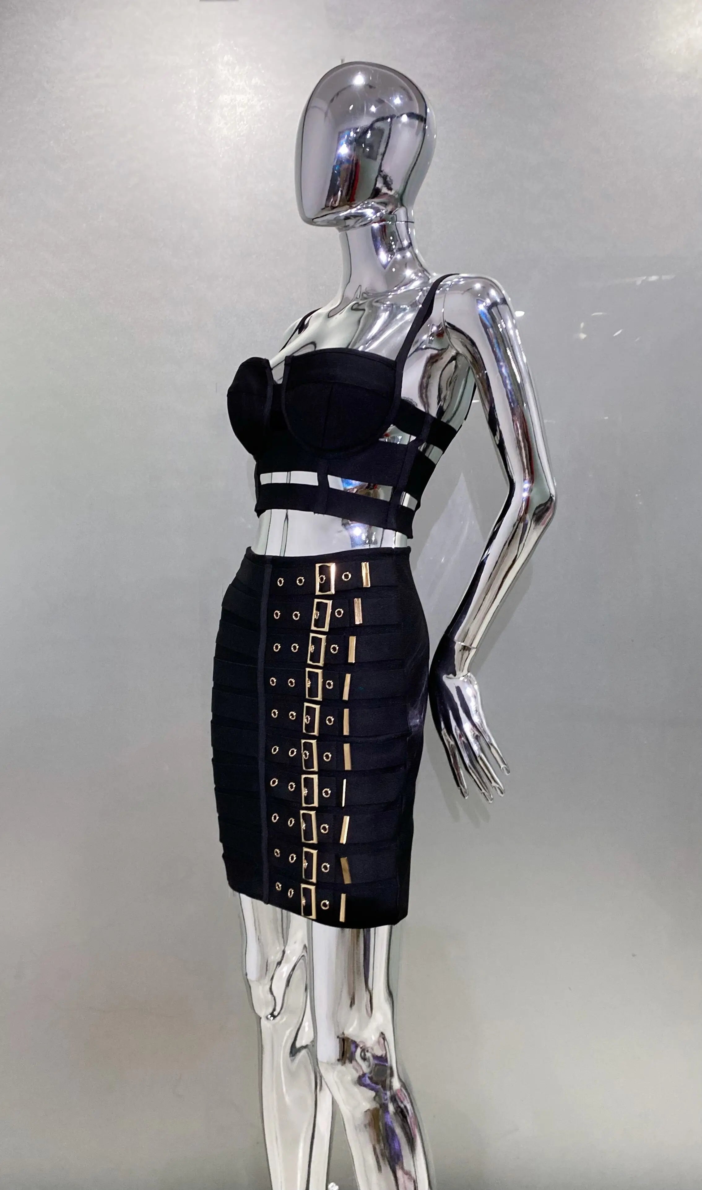 2023 New Arrival Women Sexy Bandage Tops Fashion Pencil Skirts Set Nightclub Party Celebrate Women's Set High Quality