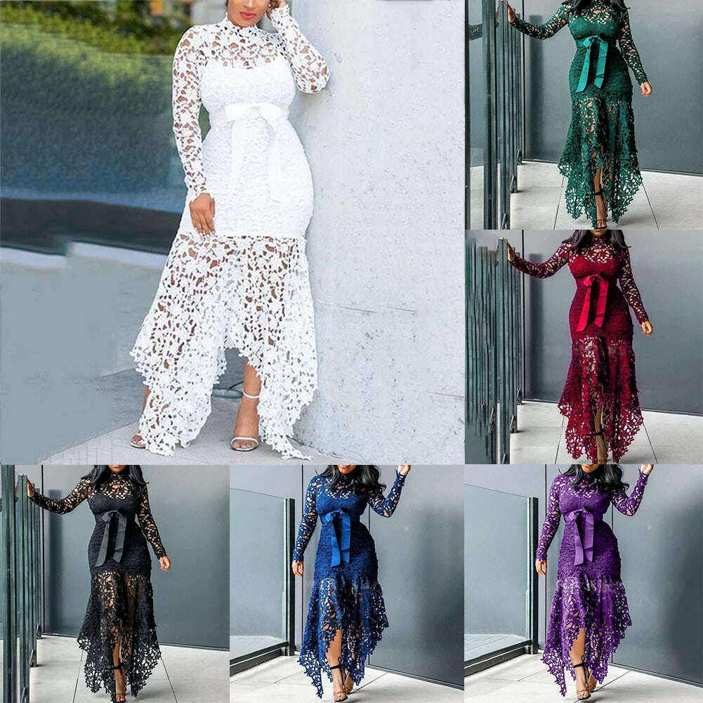 Affordable Brand New Dress Lace Women Dress Bodycon Evening Party Ladies Maxi Dresses Long Sleeve Plus Size For Women - KIMLUD