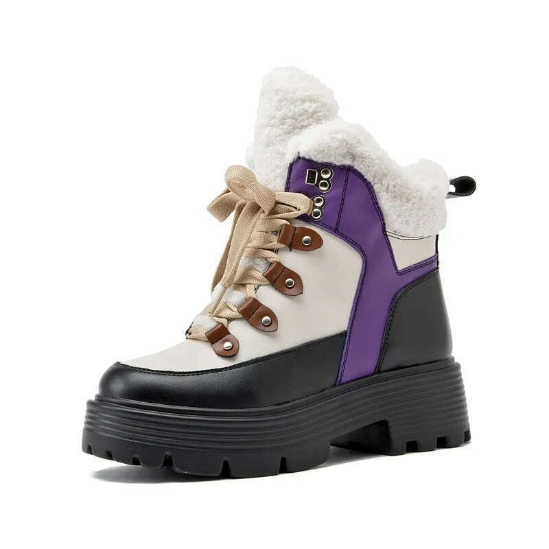 AIYUQI Women Snow Boots Genuine Leather 2023 New Platform Winter Women Ankle Boots Large Size Warm Lace-up Women Marton Booties - KIMLUD