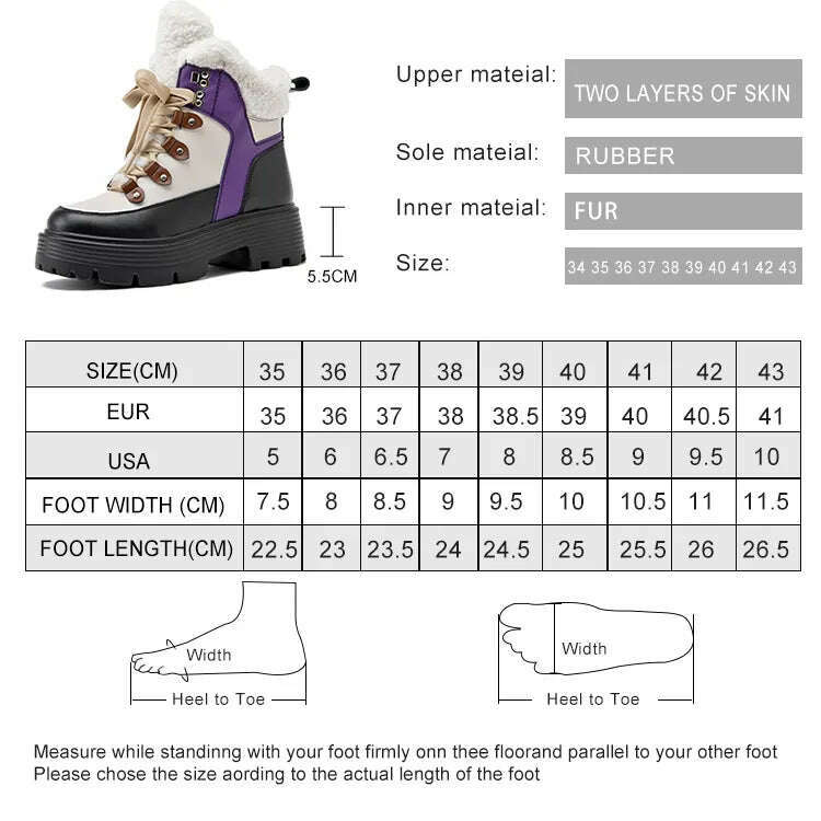 AIYUQI Women Snow Boots Genuine Leather 2023 New Platform Winter Women Ankle Boots Large Size Warm Lace-up Women Marton Booties - KIMLUD