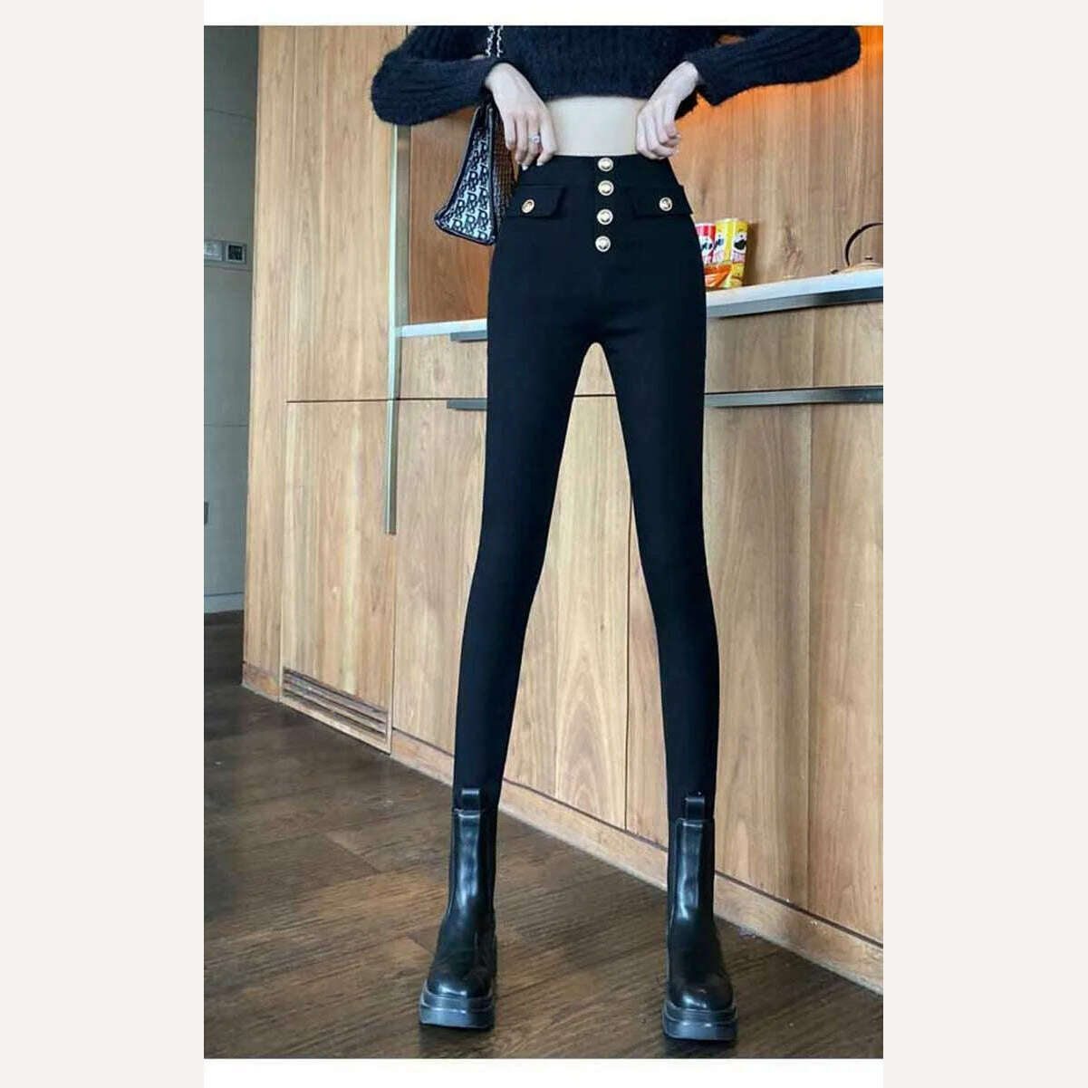 All-match casual pants 2022 autumn winter plus velvet high waist slim stretch foot pants fashionable women's clothing - KIMLUD