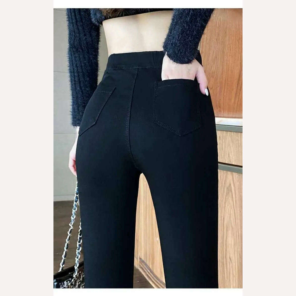 All-match casual pants 2022 autumn winter plus velvet high waist slim stretch foot pants fashionable women's clothing - KIMLUD