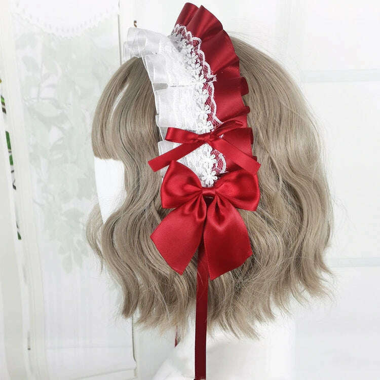 Anime Maid Lovely Sweet Headband Lolita Maid Lace Flower Headwear Cosplay Hair Hoop Hand Made for Girls Gift Hair Accessory - KIMLUD