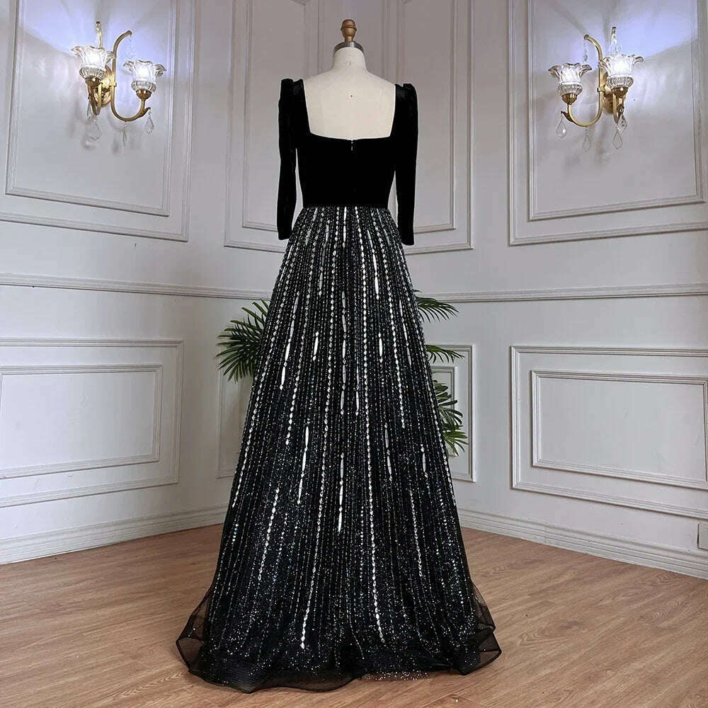 KIMLUD, Arabic Black A Line Off  Shoulder Shiny Beaded Luxury  Evening Dresses Gowns For Women Wedding Party 2023 BLA71826A Serene Hill, KIMLUD Womens Clothes