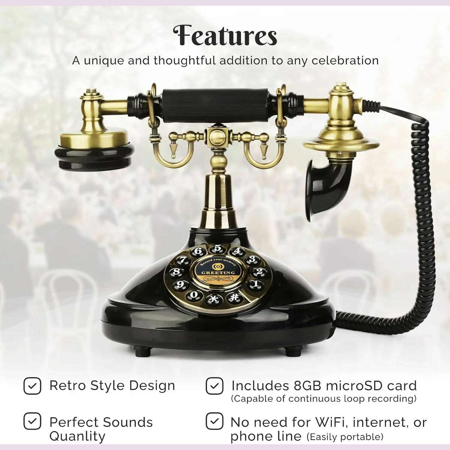 KIMLUD, Audio Guest Book Wedding Phone Vintage Style Audio Message Voicemail for Graduation Retirement Party Birthdays Baby Shower, KIMLUD Womens Clothes