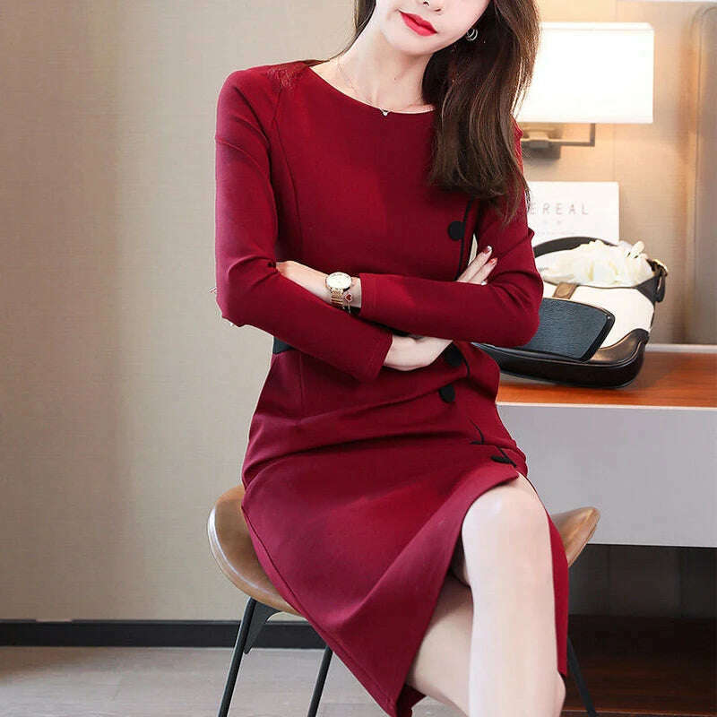 Autumn Winter High Waist Buttons Bodycon Dress Women Elegant Fashion Evening Dresses Ladies Temperament Robe Vestido De Fiesta - KIMLUD