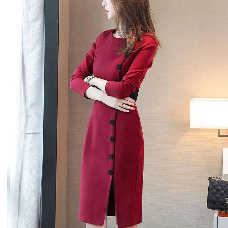 Autumn Winter High Waist Buttons Bodycon Dress Women Elegant Fashion Evening Dresses Ladies Temperament Robe Vestido De Fiesta - KIMLUD