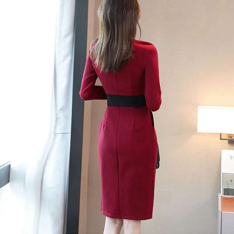 Autumn Winter High Waist Buttons Bodycon Dress Women Elegant Fashion Evening Dresses Ladies Temperament Robe Vestido De Fiesta - KIMLUD
