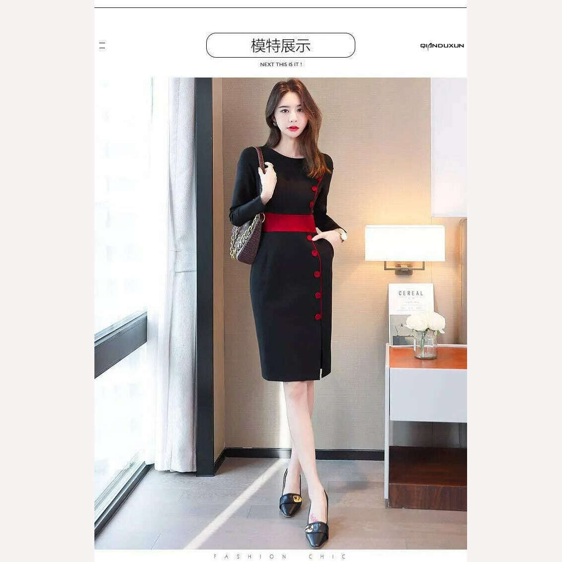 Autumn Winter High Waist Buttons Bodycon Dress Women Elegant Fashion Evening Dresses Ladies Temperament Robe Vestido De Fiesta - KIMLUD