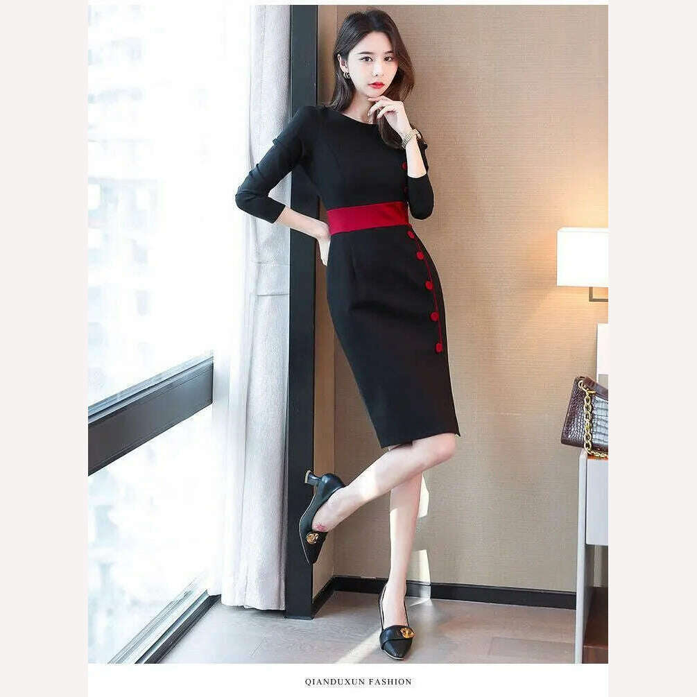 Autumn Winter High Waist Buttons Bodycon Dress Women Elegant Fashion Evening Dresses Ladies Temperament Robe Vestido De Fiesta - KIMLUD