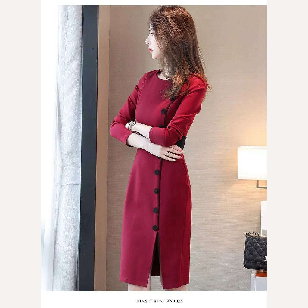 Autumn Winter High Waist Buttons Bodycon Dress Women Elegant Fashion Evening Dresses Ladies Temperament Robe Vestido De Fiesta - KIMLUD