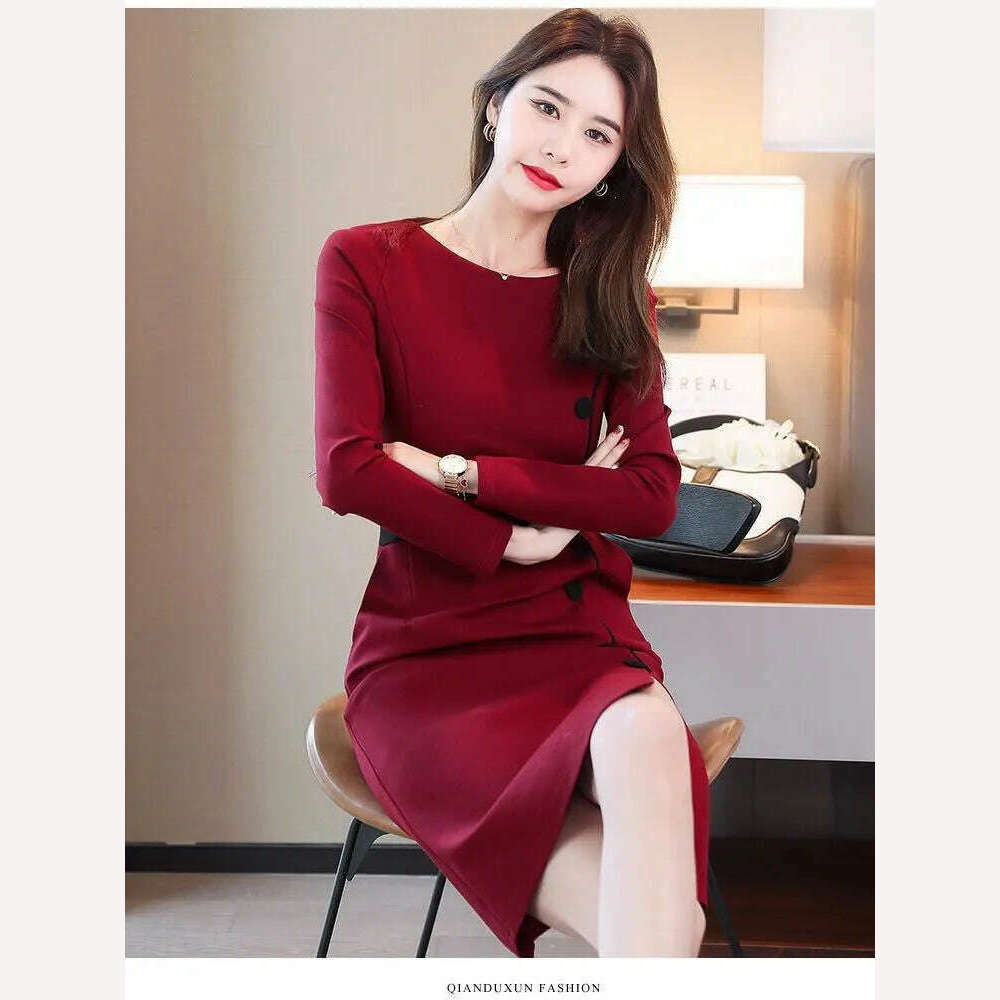 Autumn Winter High Waist Buttons Bodycon Dress Women Elegant Fashion Evening Dresses Ladies Temperament Robe Vestido De Fiesta - KIMLUD