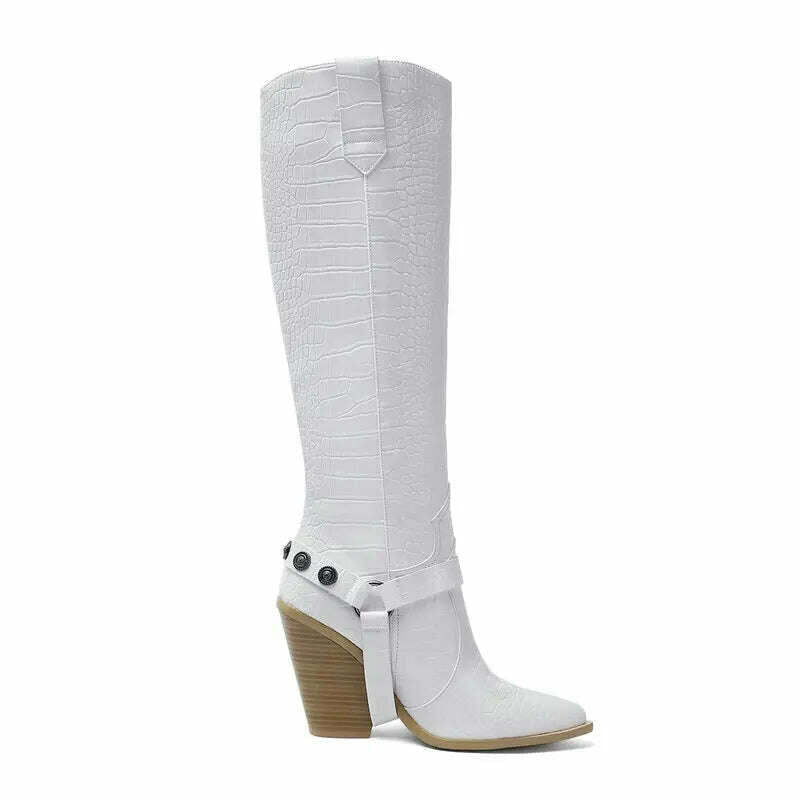 Autumn Women Boots Fashion Buckle Knee High Boots Pu Leather Wedges High Heel Long Boots Pointed Toe Winter Woman Shoes - KIMLUD