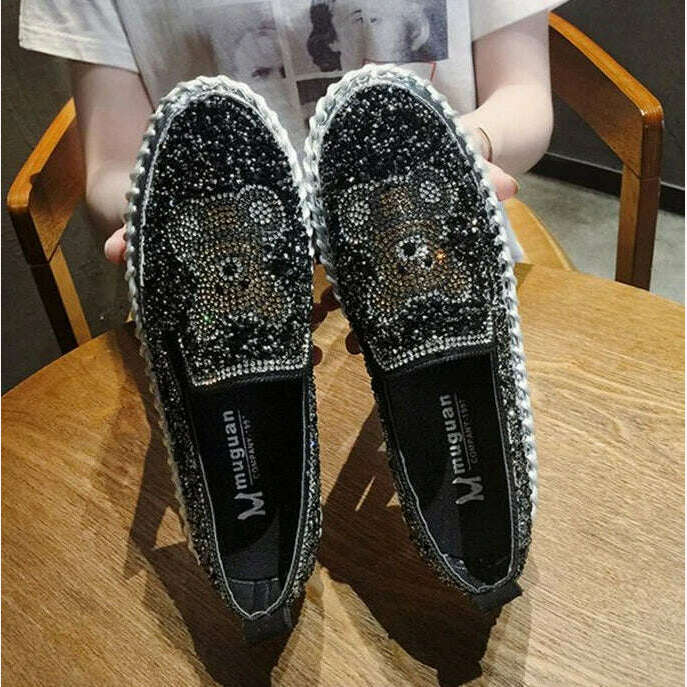 Autumn Women Thick Bottom Sneaker Running Fashion Designer Woman Shoes Trend 2023 Casual Canvas Mirror Luxury Rhinestone Spring - KIMLUD