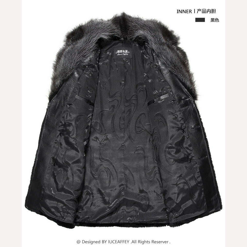 AYUNSUE 100% Wool Coat Sheep Shearling Fur Coat Winter Jacket Men Raccoon Fur Collar Long Coats Men Jacket LSY080870 MY1133 - KIMLUD