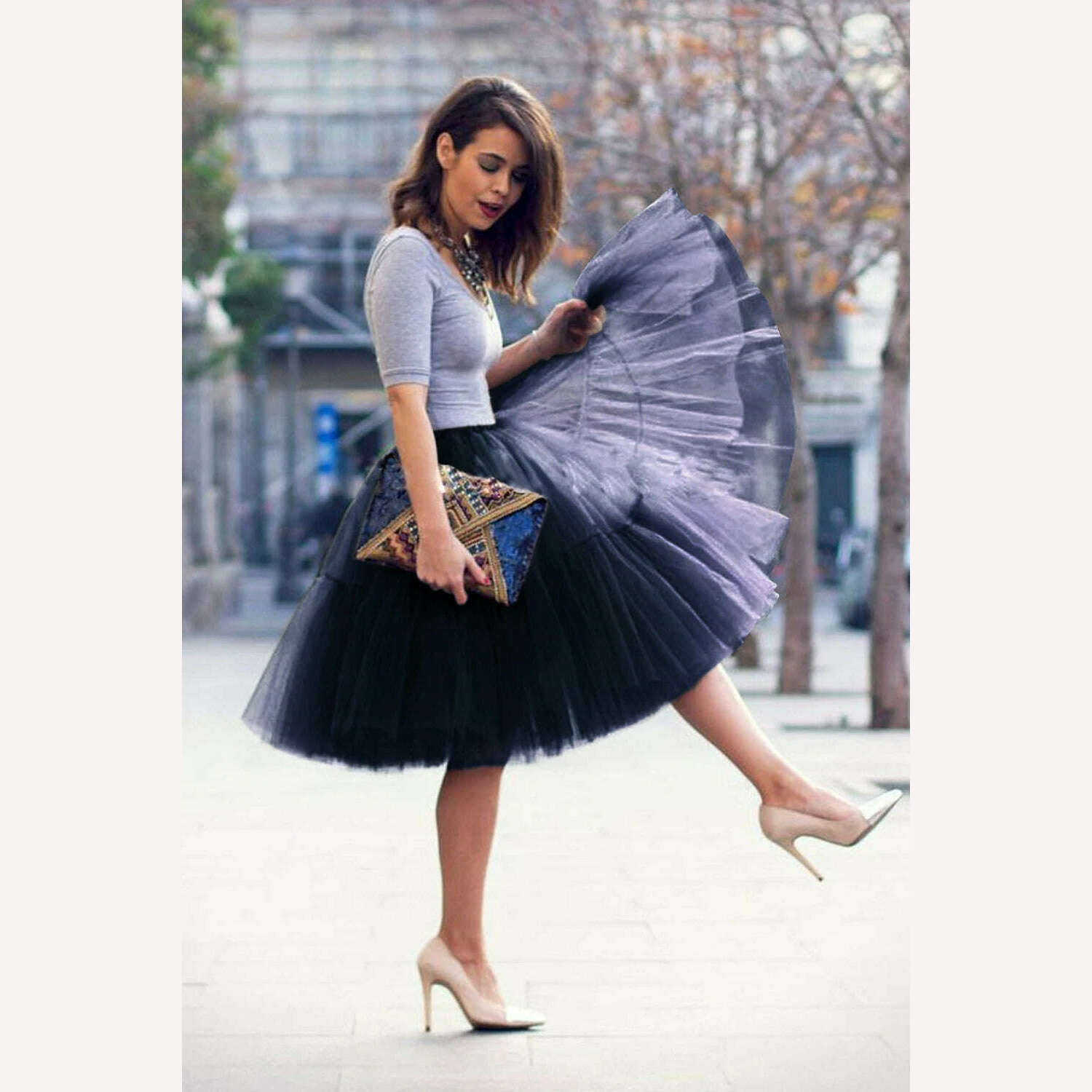 BABYONLINE 15 Colors Fluffy Petticoat Adult Underskirt with Layers Tutu Tulle Bridal Midi Skirt Elastic Waist Women Prom Evening - KIMLUD