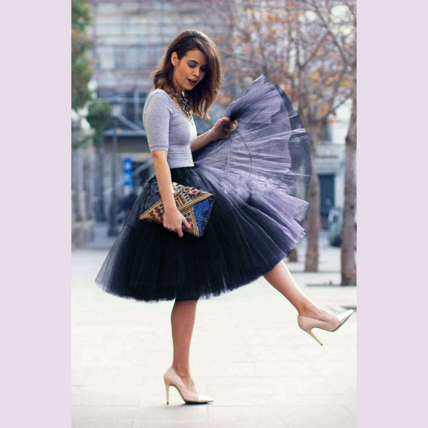 BABYONLINE Fluffy Tulle Skirt Petticoat Adult Elastic Waist Underskirt Layers Bridal Midi Tutu Skirts Women Prom Evening - KIMLUD