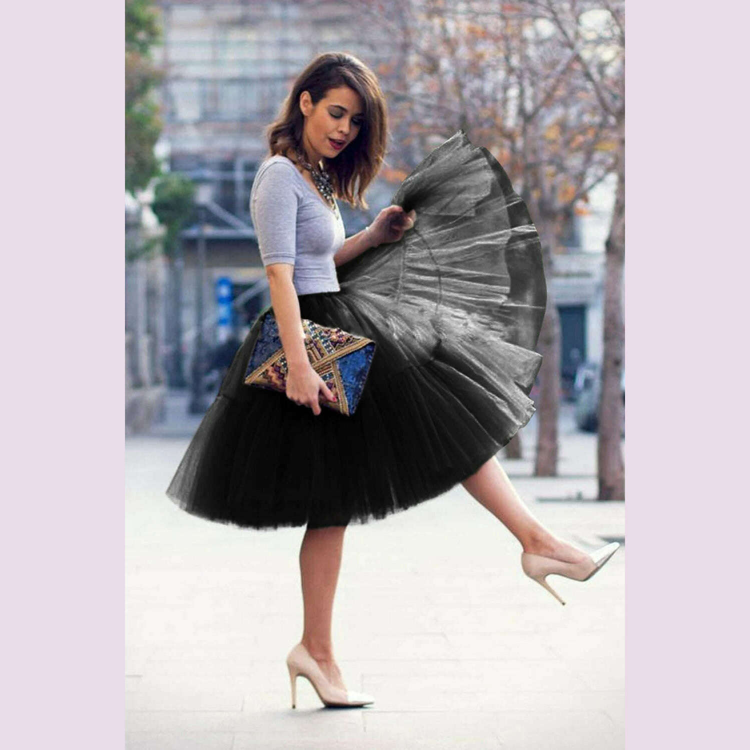 BABYONLINE Fluffy Tulle Skirt Petticoat Adult Elastic Waist Underskirt Layers Bridal Midi Tutu Skirts Women Prom Evening - KIMLUD