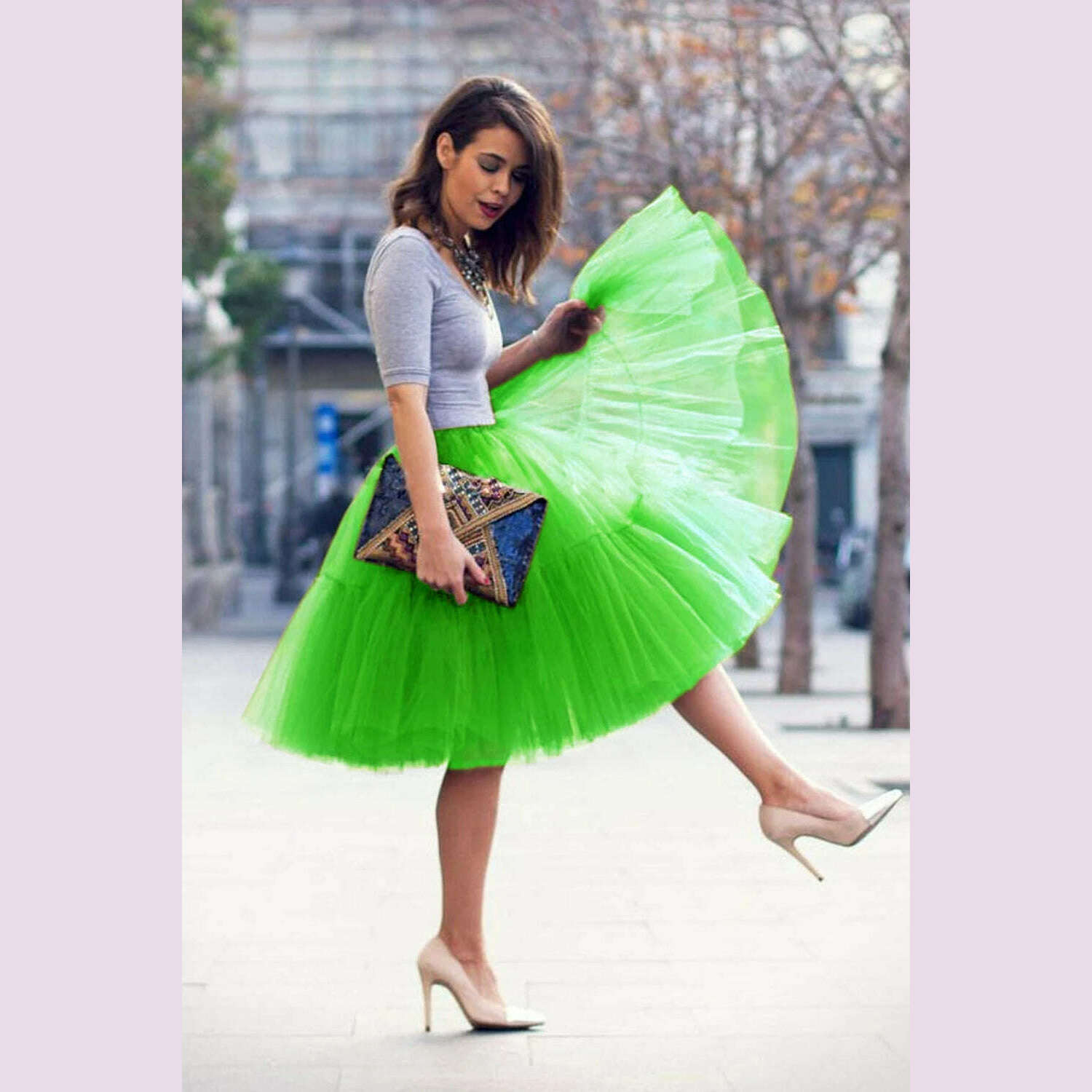 BABYONLINE Fluffy Tulle Skirt Petticoat Adult Elastic Waist Underskirt Layers Bridal Midi Tutu Skirts Women Prom Evening - KIMLUD