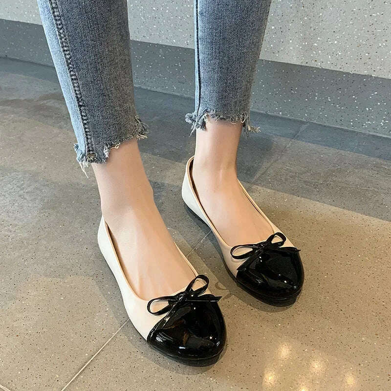 KIMLUD, Ballerina Women's Flat Shoes Comfort Non-slip Ladies Loafers Leather Flats Elegant Bowknot Women's Single Shoes Mother's Shoes, KIMLUD Womens Clothes