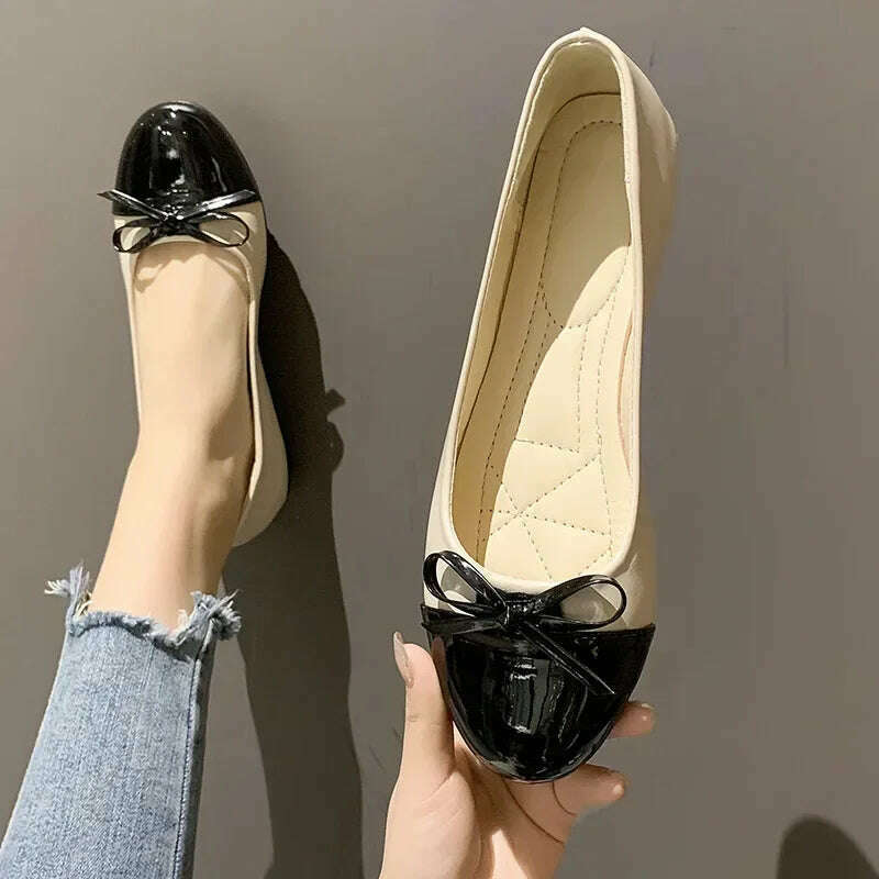 KIMLUD, Ballerina Women's Flat Shoes Comfort Non-slip Ladies Loafers Leather Flats Elegant Bowknot Women's Single Shoes Mother's Shoes, KIMLUD Womens Clothes