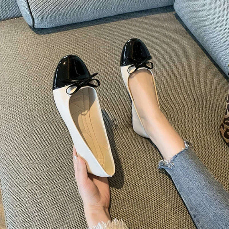 KIMLUD, Ballerina Women's Flat Shoes Comfort Non-slip Ladies Loafers Leather Flats Elegant Bowknot Women's Single Shoes Mother's Shoes, KIMLUD Womens Clothes