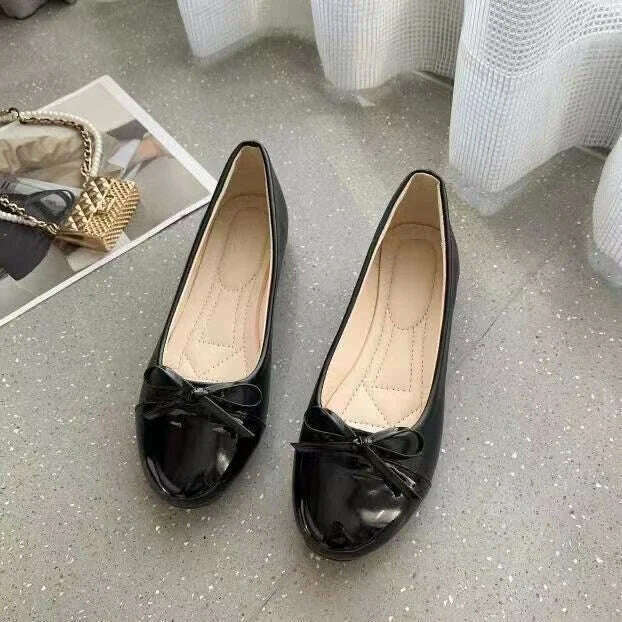 KIMLUD, Ballerina Women's Flat Shoes Comfort Non-slip Ladies Loafers Leather Flats Elegant Bowknot Women's Single Shoes Mother's Shoes, KIMLUD Womens Clothes