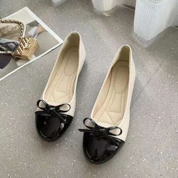 KIMLUD, Ballerina Women's Flat Shoes Comfort Non-slip Ladies Loafers Leather Flats Elegant Bowknot Women's Single Shoes Mother's Shoes, KIMLUD Womens Clothes