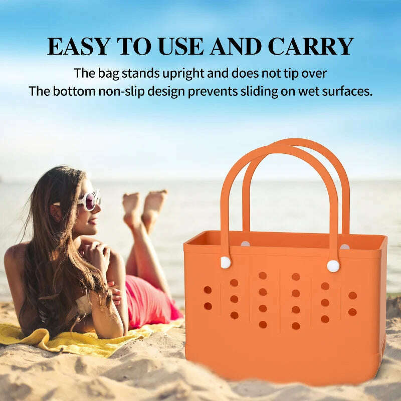Beach Tote Silicone Basket with Sand Waterproof Travel Bag Sandproof Handbag Multi-Purpose Storage Bag for Boat Pool Sports Gym - KIMLUD