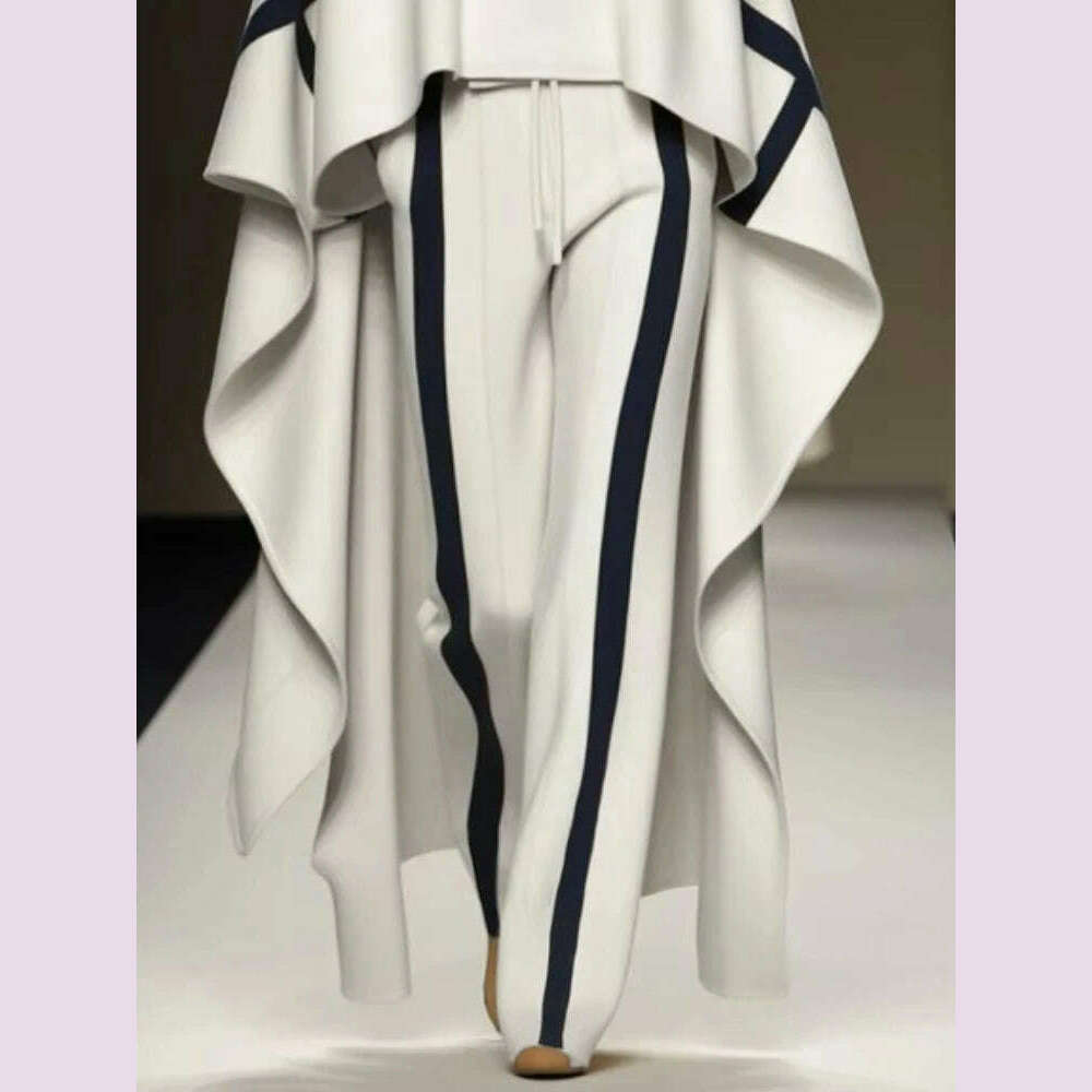 KIMLUD, Beautyblue Striped Pants for Female Drawstring Bottoms Autumn Casual Loose Contrast Color Felt Clothes Elegant Women's Trousers, KIMLUD Womens Clothes