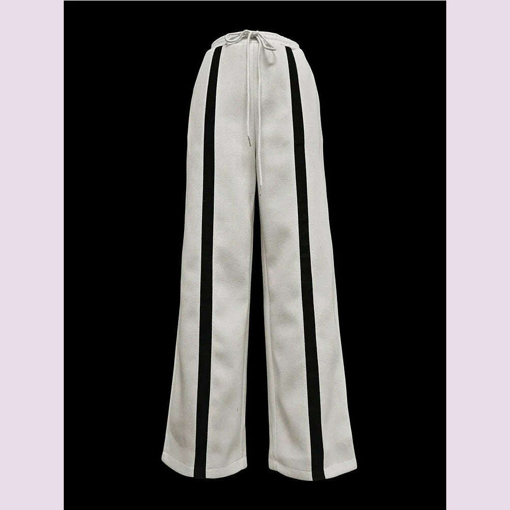 KIMLUD, Beautyblue Striped Pants for Female Drawstring Bottoms Autumn Casual Loose Contrast Color Felt Clothes Elegant Women's Trousers, KIMLUD Womens Clothes