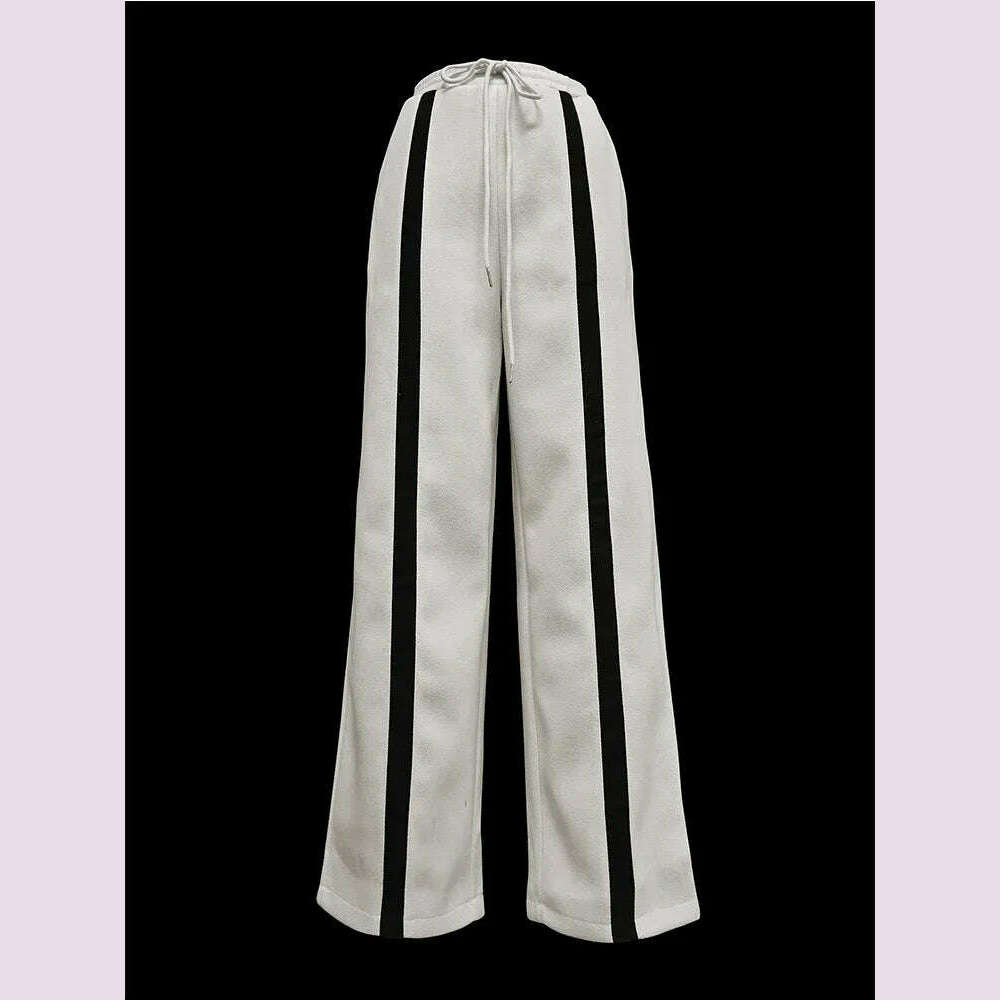 KIMLUD, Beautyblue Striped Pants for Female Drawstring Bottoms Autumn Casual Loose Contrast Color Felt Clothes Elegant Women's Trousers, Only Pant / S, KIMLUD APPAREL - Womens Clothes