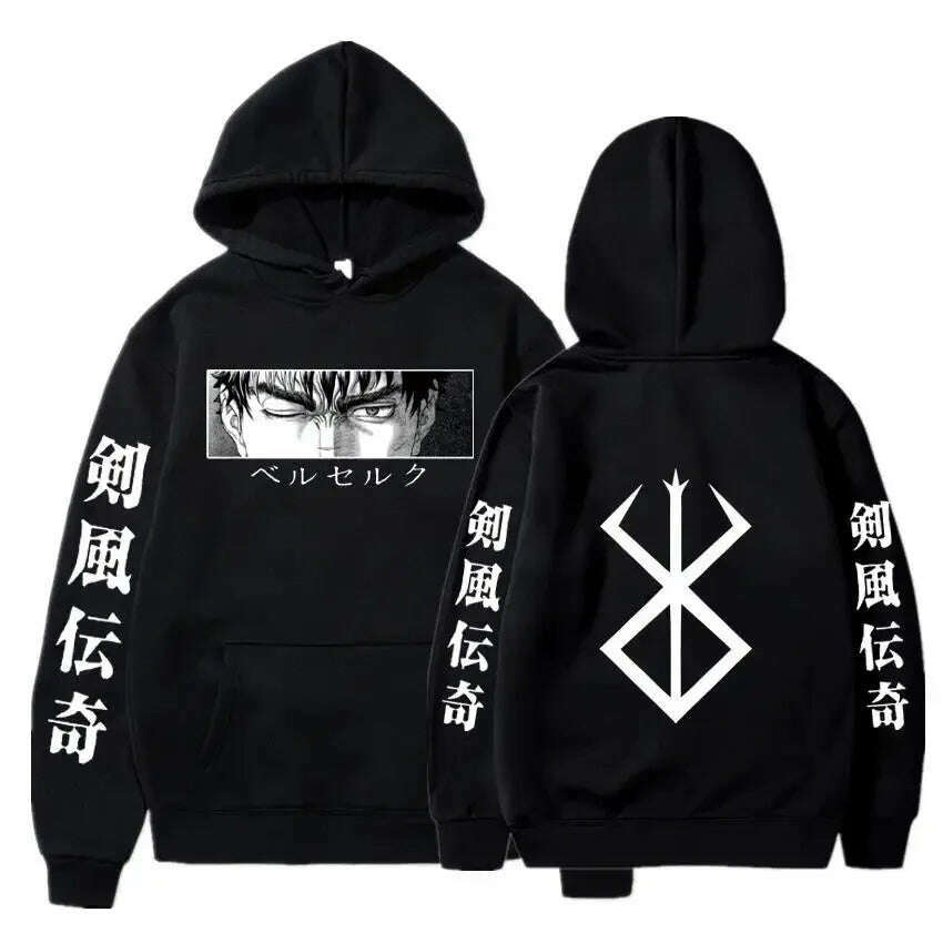 KIMLUD, Berserk Guts Hoodies Men Women Graphic Print Long Sleeve Streetwear Japanese Style Manga Sweatshirts Fleece Loose Soft Clothing, black7 / XXXL, KIMLUD APPAREL - Womens Clothes