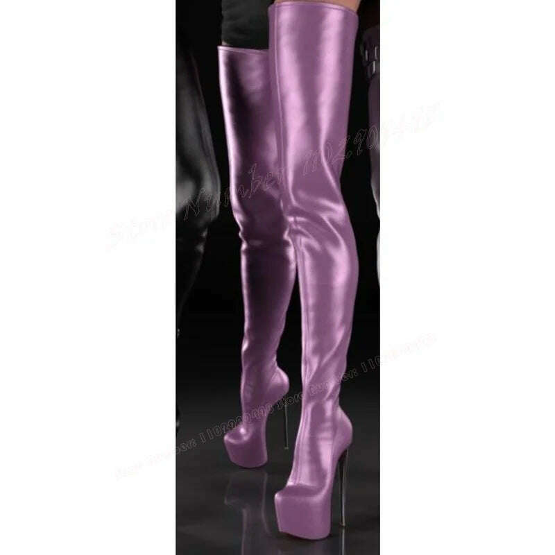 Black Strappy Platform Thigh High Boots Round Toe Shoes for Women Stilettos High Heels Sexy Lady Shoes 2023 Zapatos Para Mujere - KIMLUD
