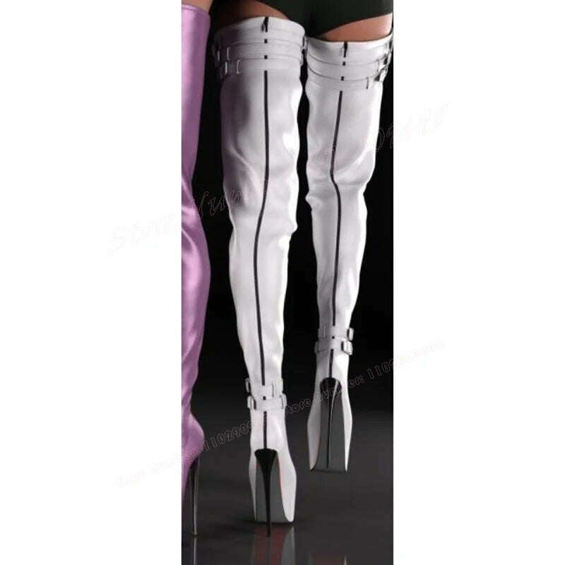 Black Strappy Platform Thigh High Boots Round Toe Shoes for Women Stilettos High Heels Sexy Lady Shoes 2023 Zapatos Para Mujere - KIMLUD