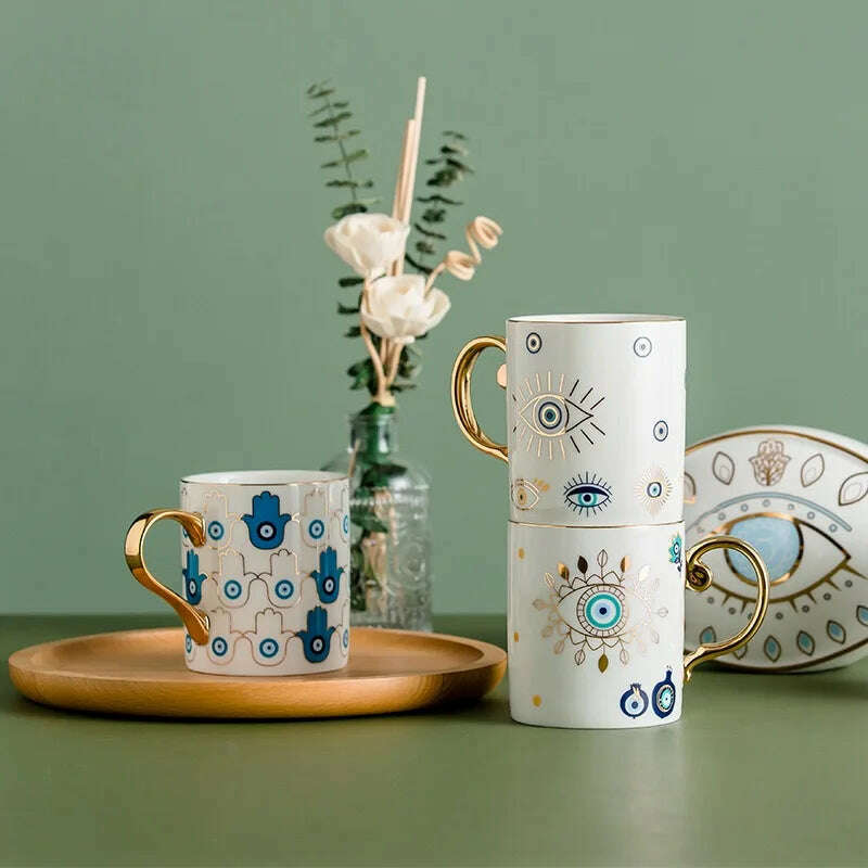 Blue Eye Coffee Cup Devil's Eye Turkish Ceramic Mug Home Breakfast Milk Novelty Cup Water Cup Afternoon Tea Cup Couples Gifts - KIMLUD