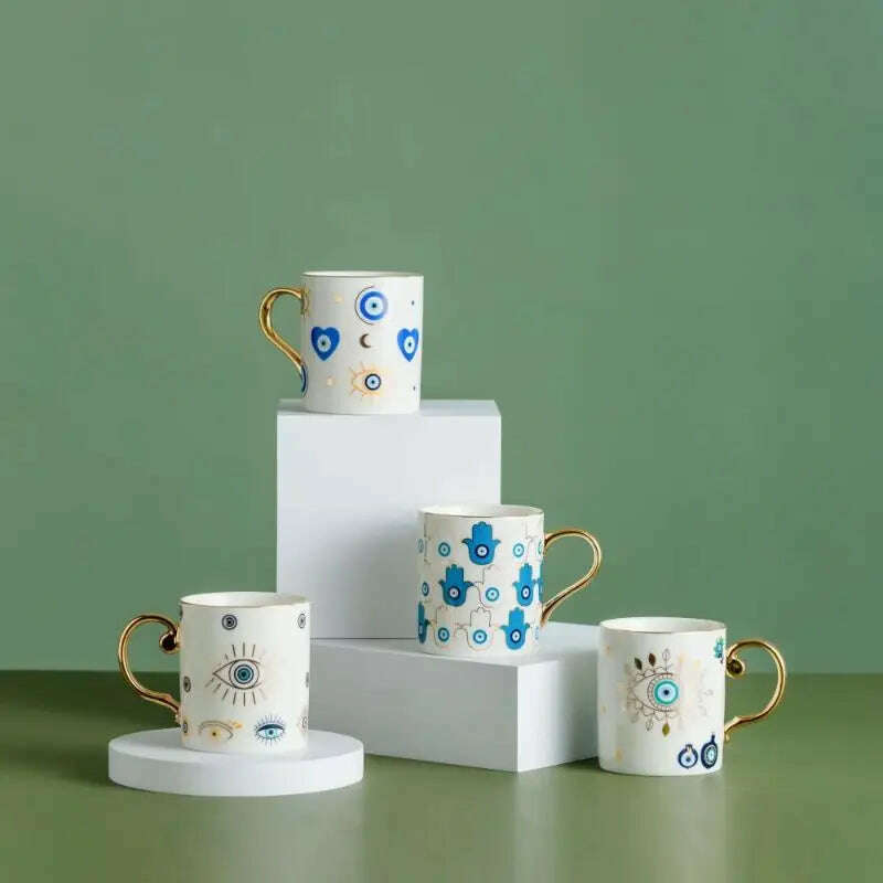 Blue Eye Coffee Cup Devil's Eye Turkish Ceramic Mug Home Breakfast Milk Novelty Cup Water Cup Afternoon Tea Cup Couples Gifts - KIMLUD