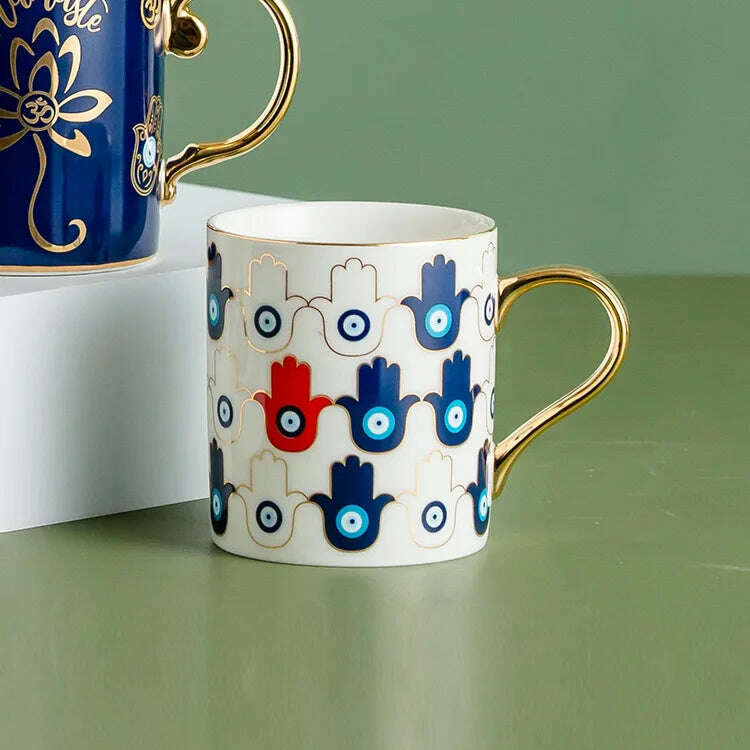 Blue Eye Coffee Cup Devil's Eye Turkish Ceramic Mug Home Breakfast Milk Novelty Cup Water Cup Afternoon Tea Cup Couples Gifts - KIMLUD