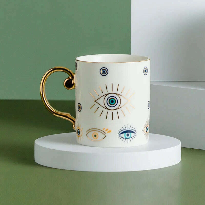 Blue Eye Coffee Cup Devil's Eye Turkish Ceramic Mug Home Breakfast Milk Novelty Cup Water Cup Afternoon Tea Cup Couples Gifts - KIMLUD