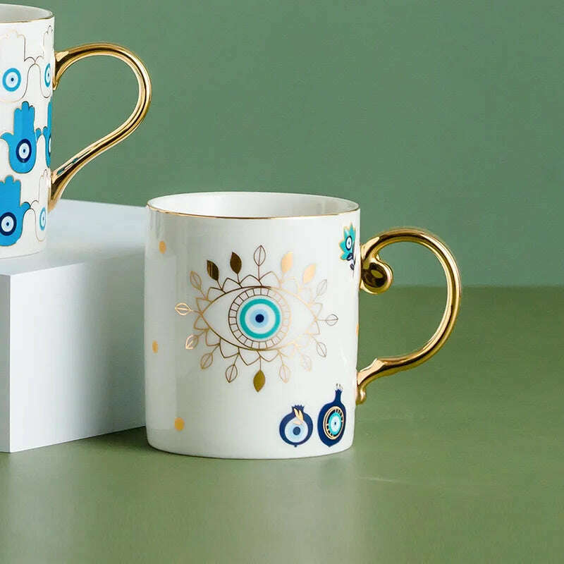 Blue Eye Coffee Cup Devil's Eye Turkish Ceramic Mug Home Breakfast Milk Novelty Cup Water Cup Afternoon Tea Cup Couples Gifts - KIMLUD