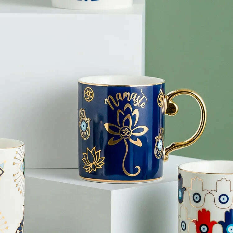 Blue Eye Coffee Cup Devil's Eye Turkish Ceramic Mug Home Breakfast Milk Novelty Cup Water Cup Afternoon Tea Cup Couples Gifts - KIMLUD
