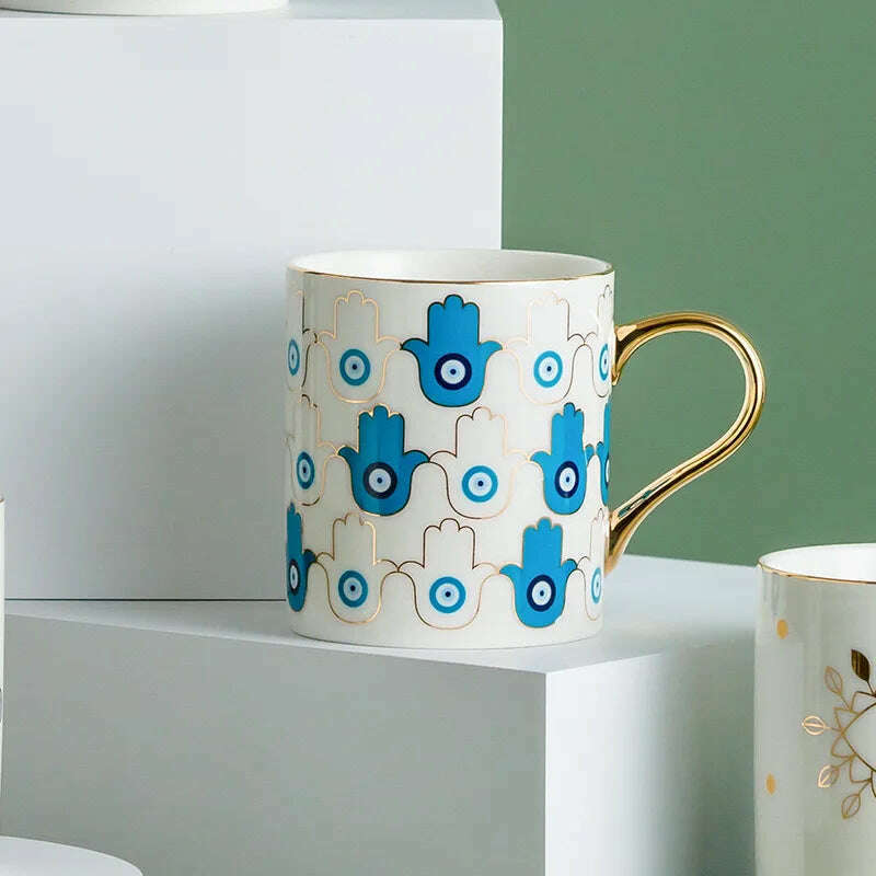 Blue Eye Coffee Cup Devil's Eye Turkish Ceramic Mug Home Breakfast Milk Novelty Cup Water Cup Afternoon Tea Cup Couples Gifts - KIMLUD