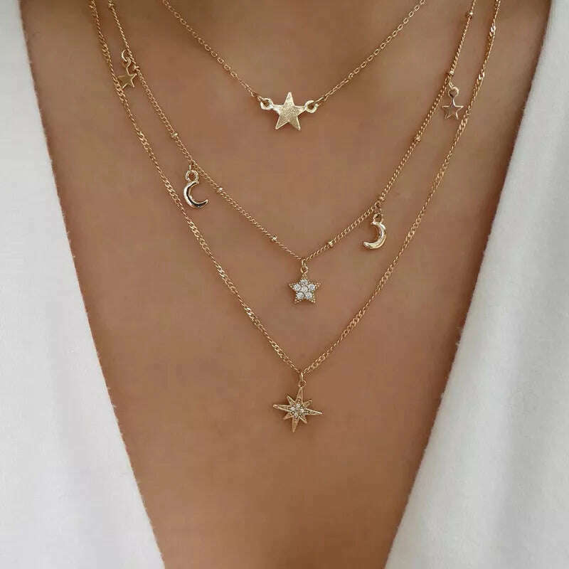 Bohemia Multilayer Crystal Butterfly Pendant Necklaces For Women Hollow Heart Choker Necklace Fashion Jewelry Party Gift N0321 - KIMLUD